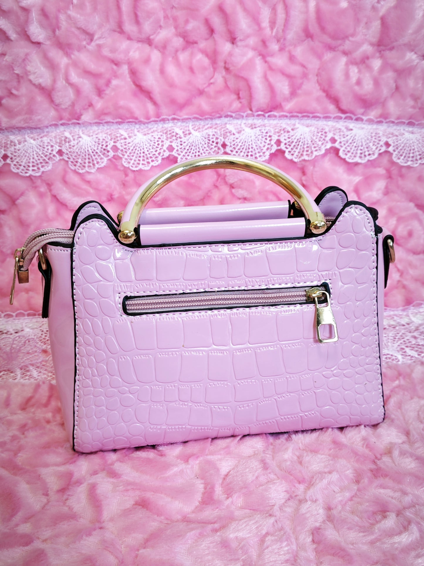 Soft Pink Patent Crocodile Handbag