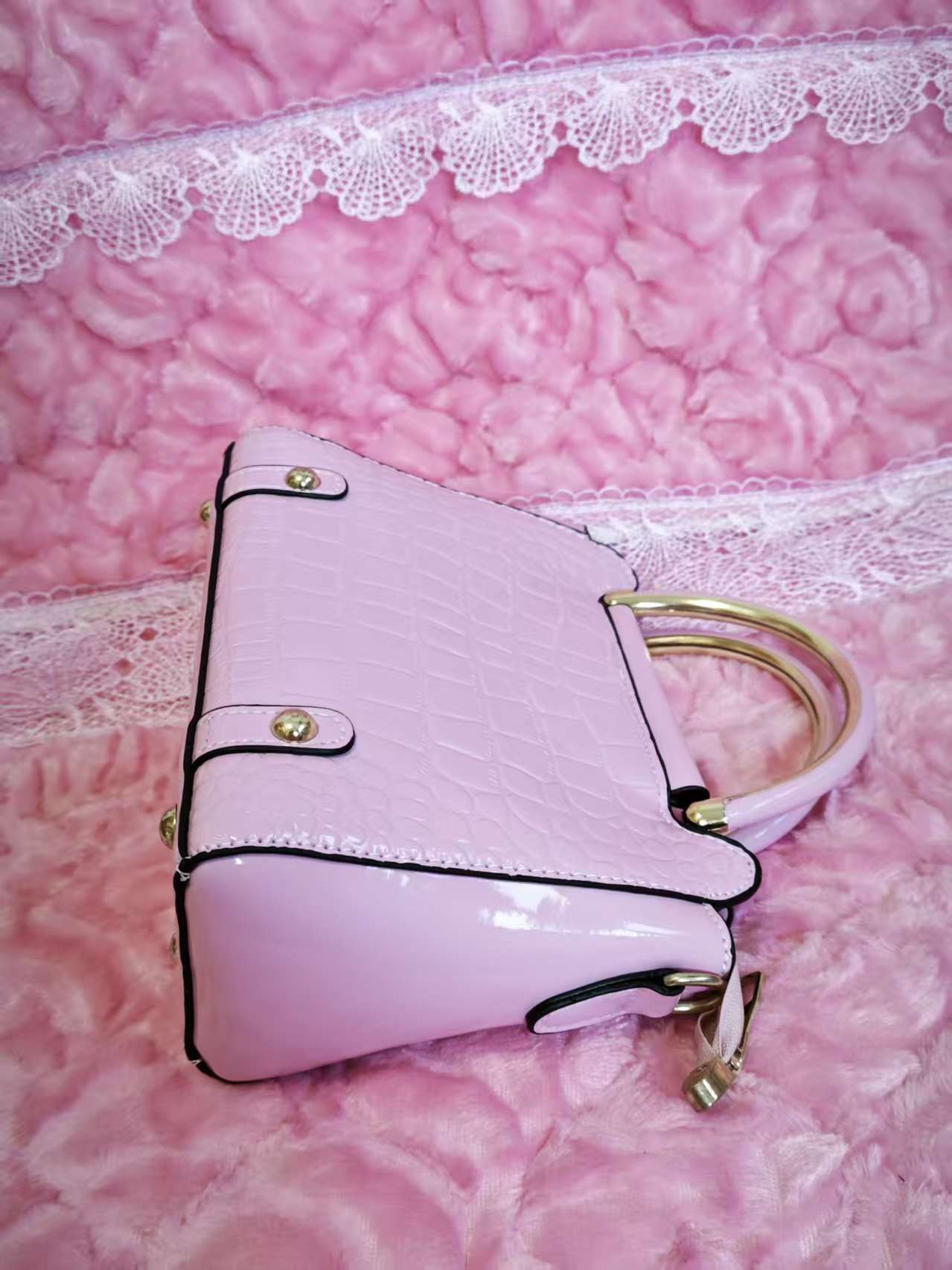 Soft Pink Patent Crocodile Handbag