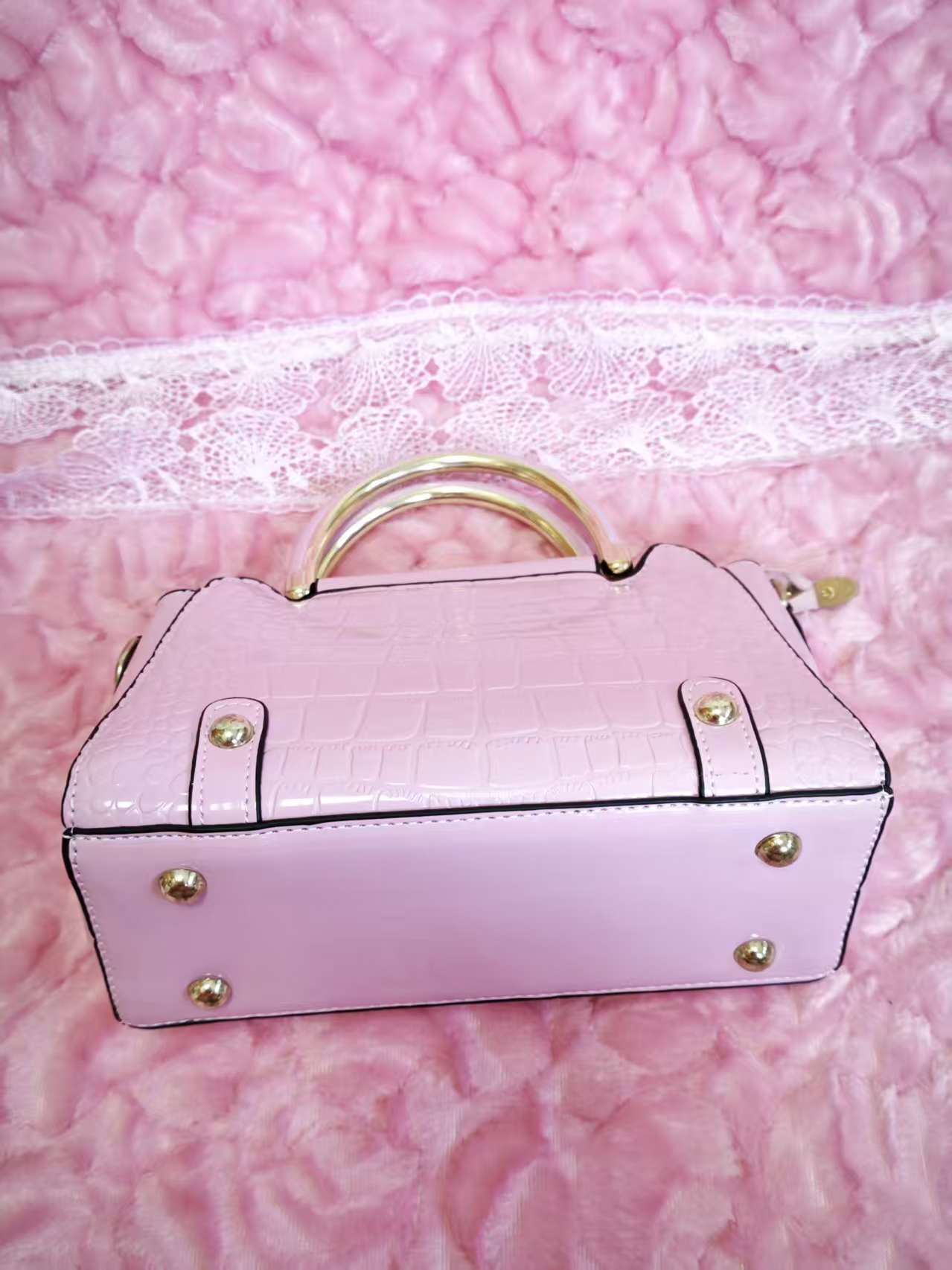 Soft Pink Patent Crocodile Handbag