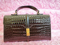 Black Crocodile Texture Glossy Boston Bag (M141)