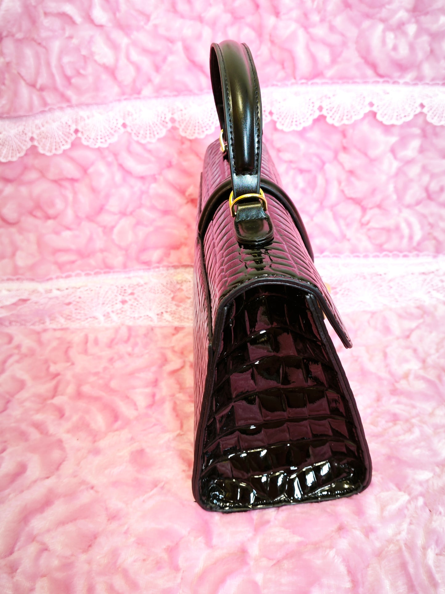 Black Patent Crocodile Handbag