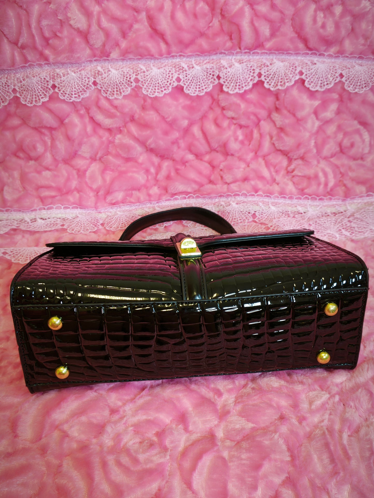 Black Patent Crocodile Handbag