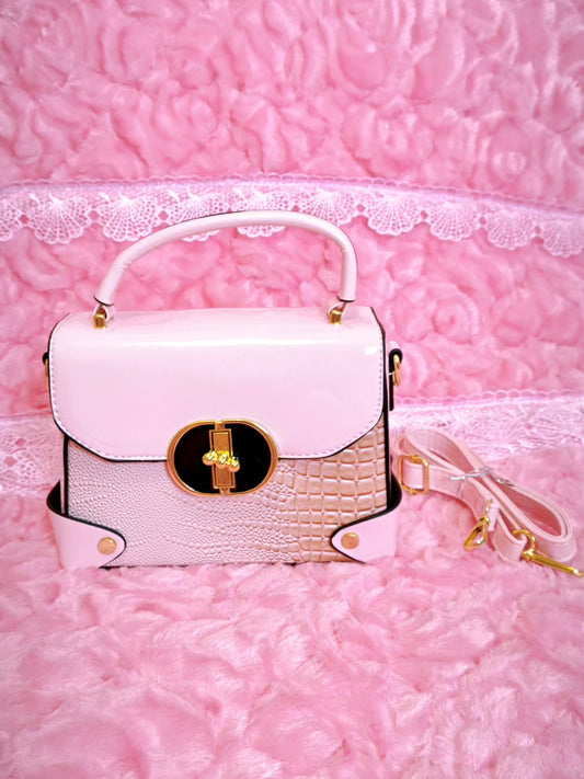 Light Pink & Apricot Crocodile-Print Handbag