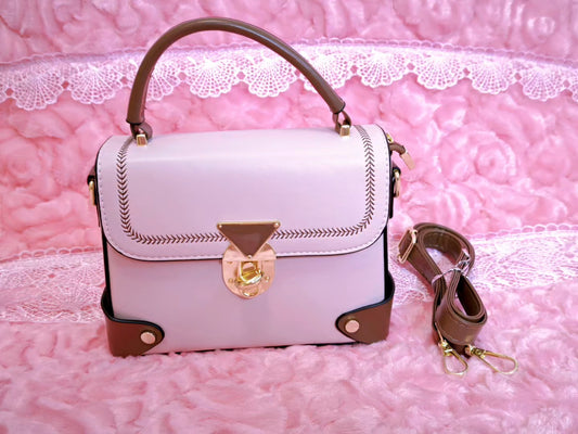Light Purple & Brown Stitched Handbag