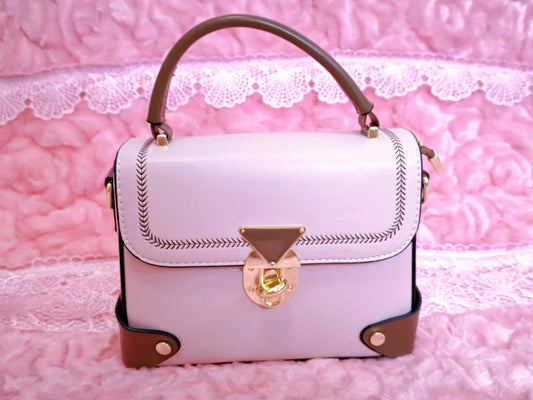 Light Purple & Brown Stitched Handbag
