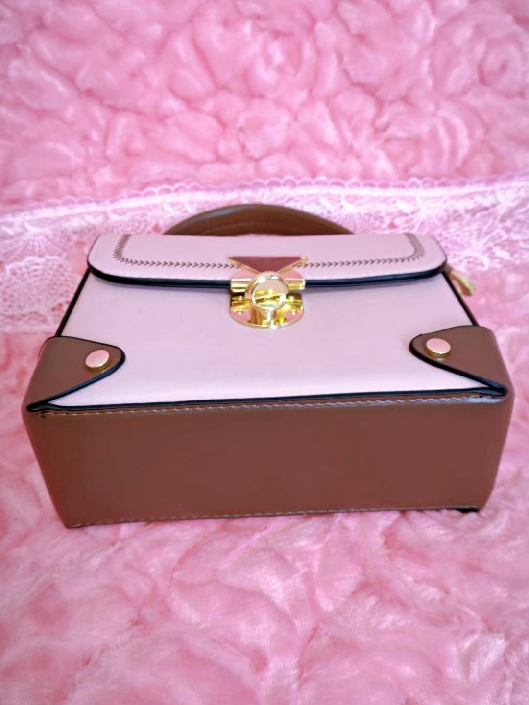 Light Purple & Brown Stitched Handbag