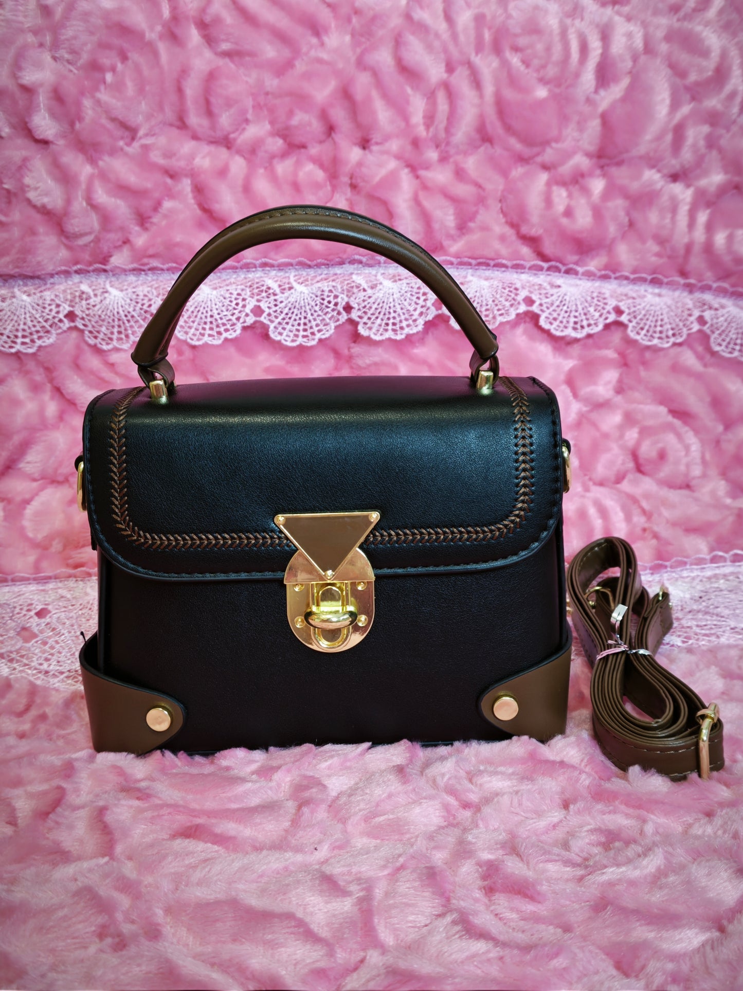 Black & Brown Stitched Handbag