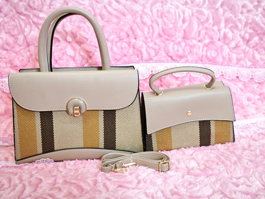Light Apricot & Striped 2-Piece Handbag