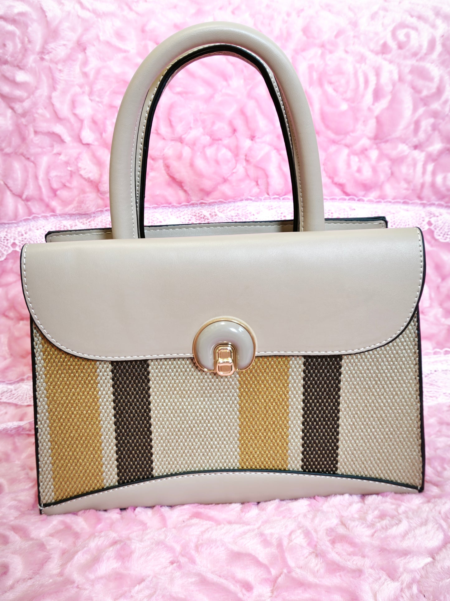 Light Apricot & Striped 2-Piece Handbag