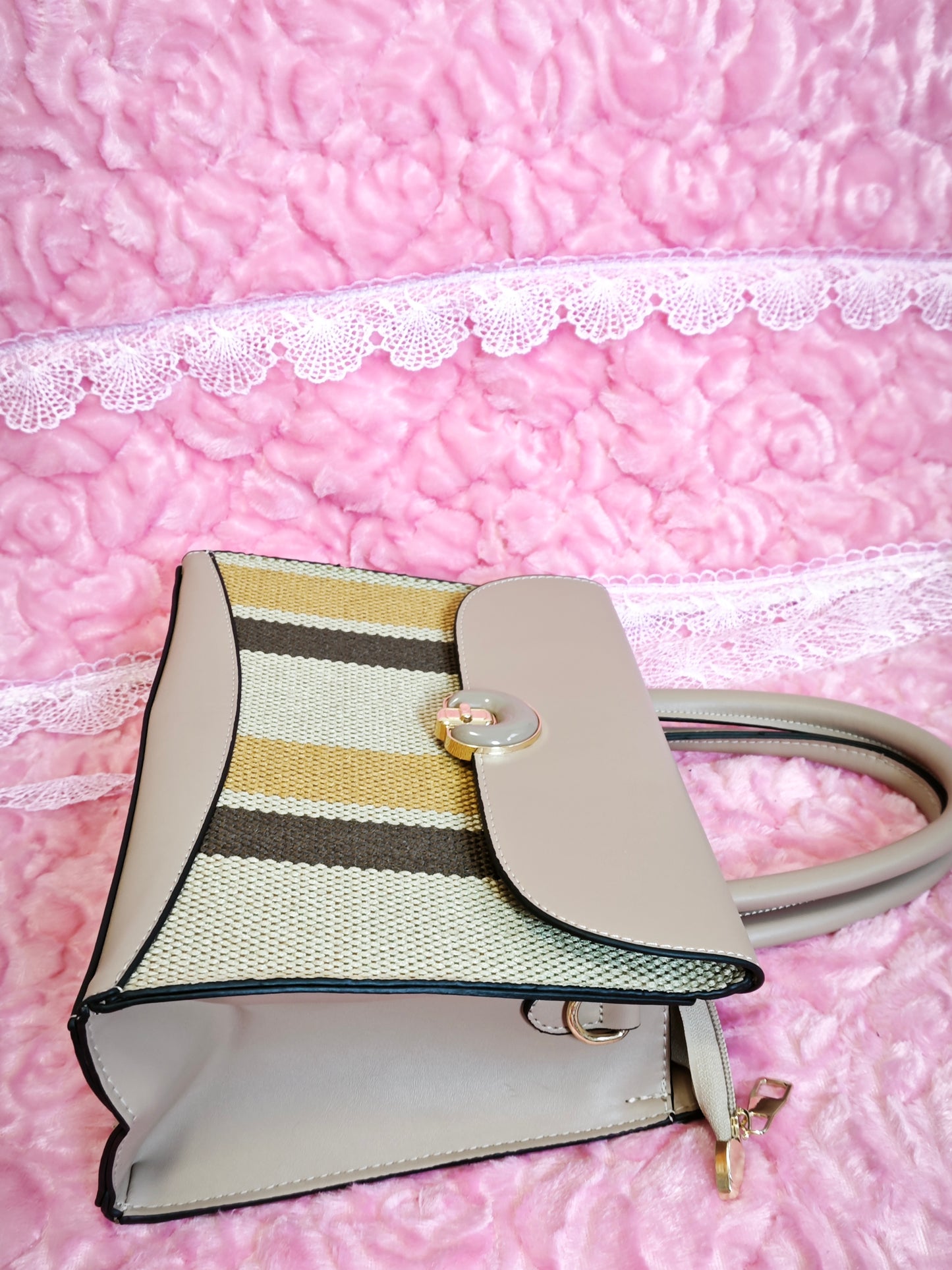 Light Apricot & Striped 2-Piece Handbag