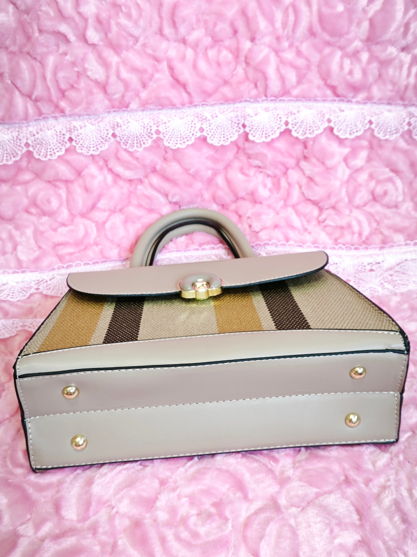 Light Apricot & Striped 2-Piece Handbag