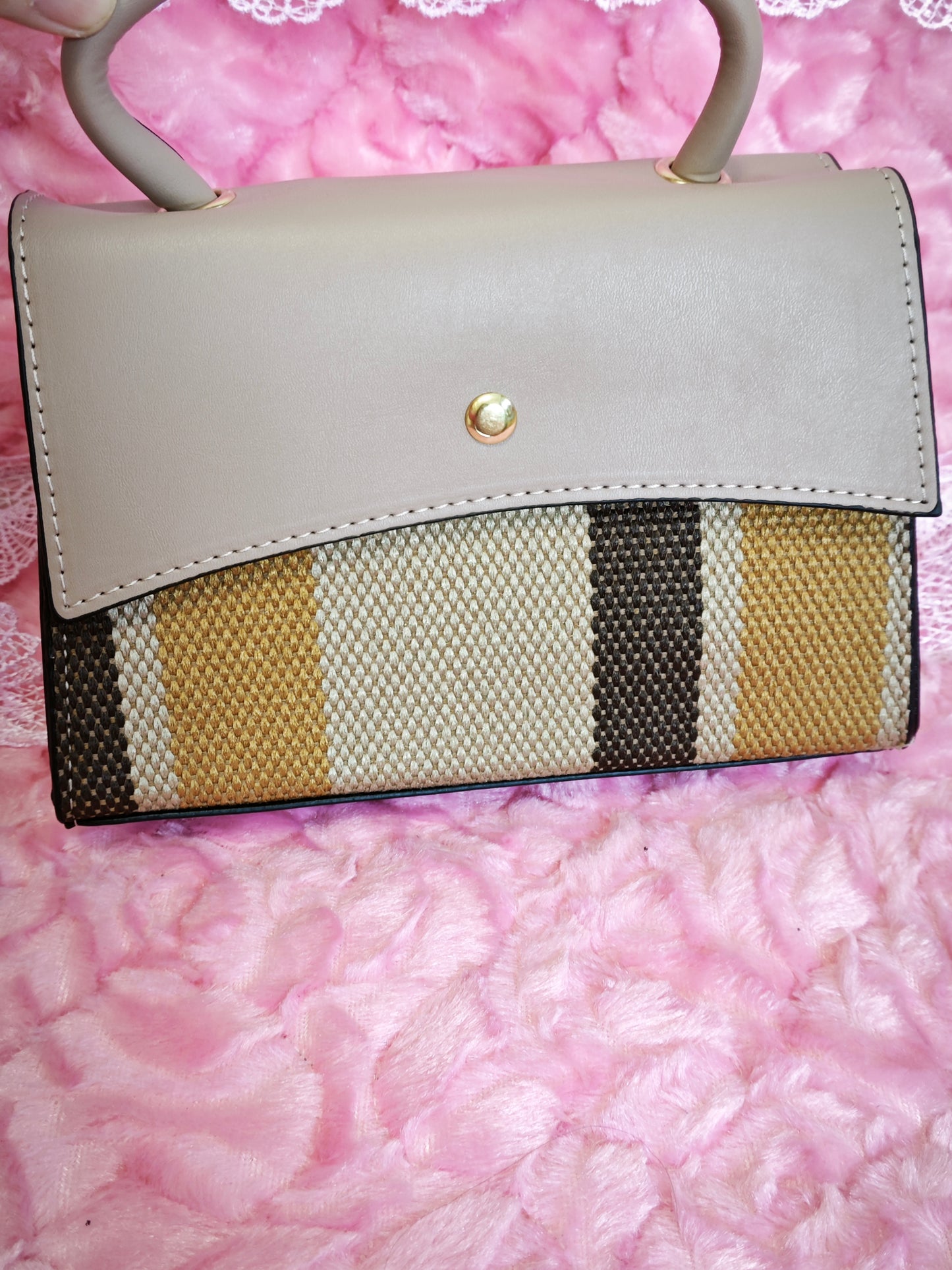 Light Apricot & Striped 2-Piece Handbag