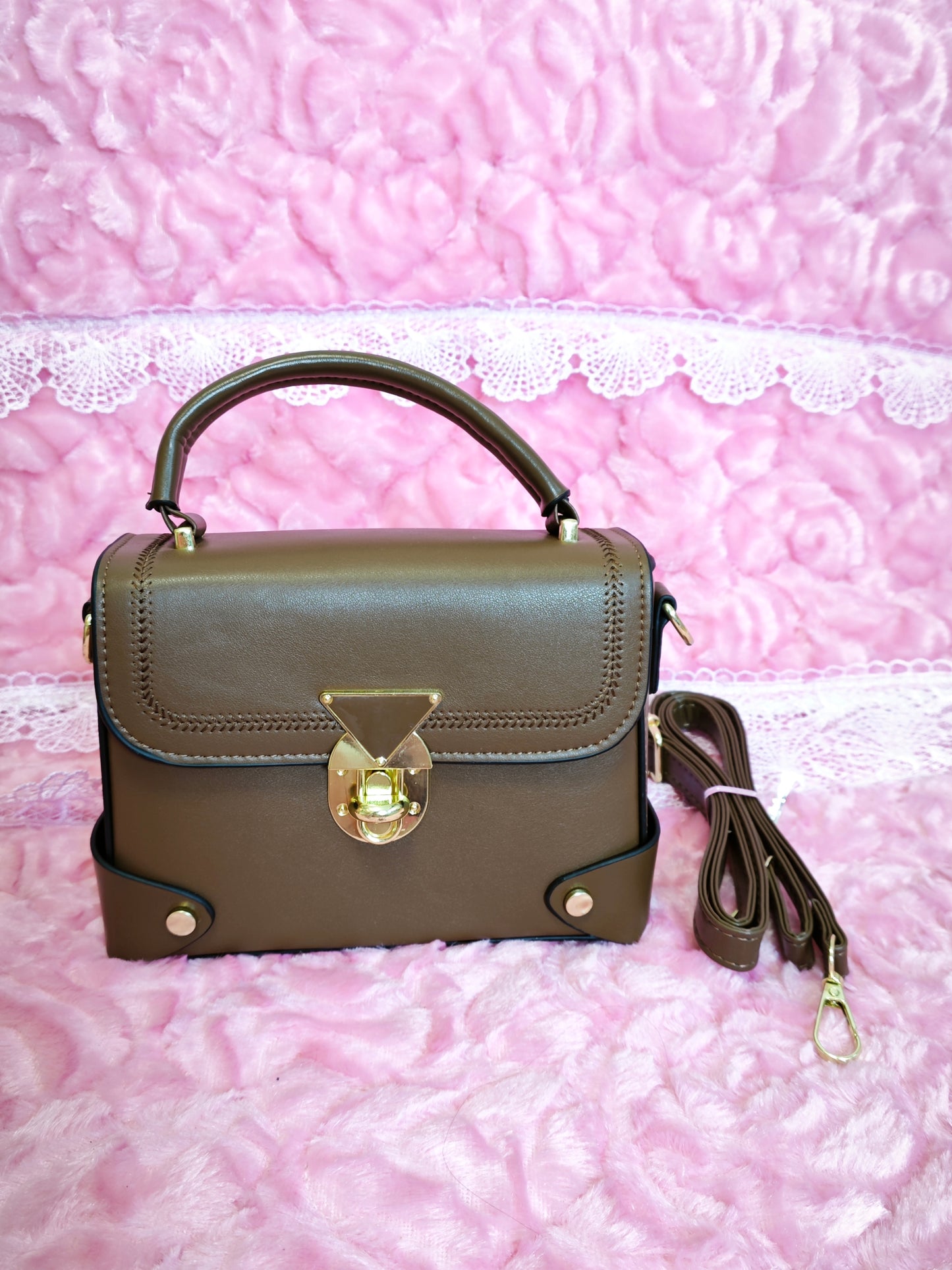 Dark Brown Stitched Handbag