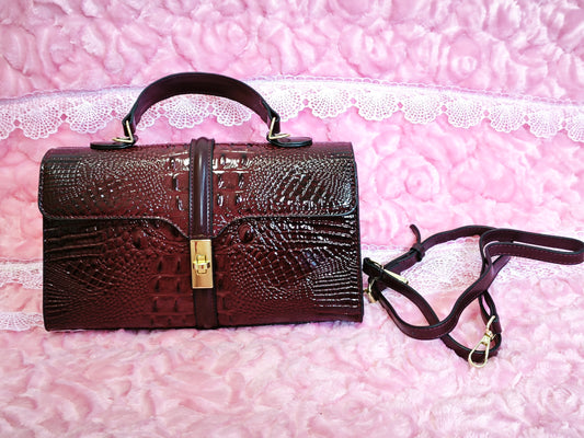 Burgundy Patent Crocodile Handbag