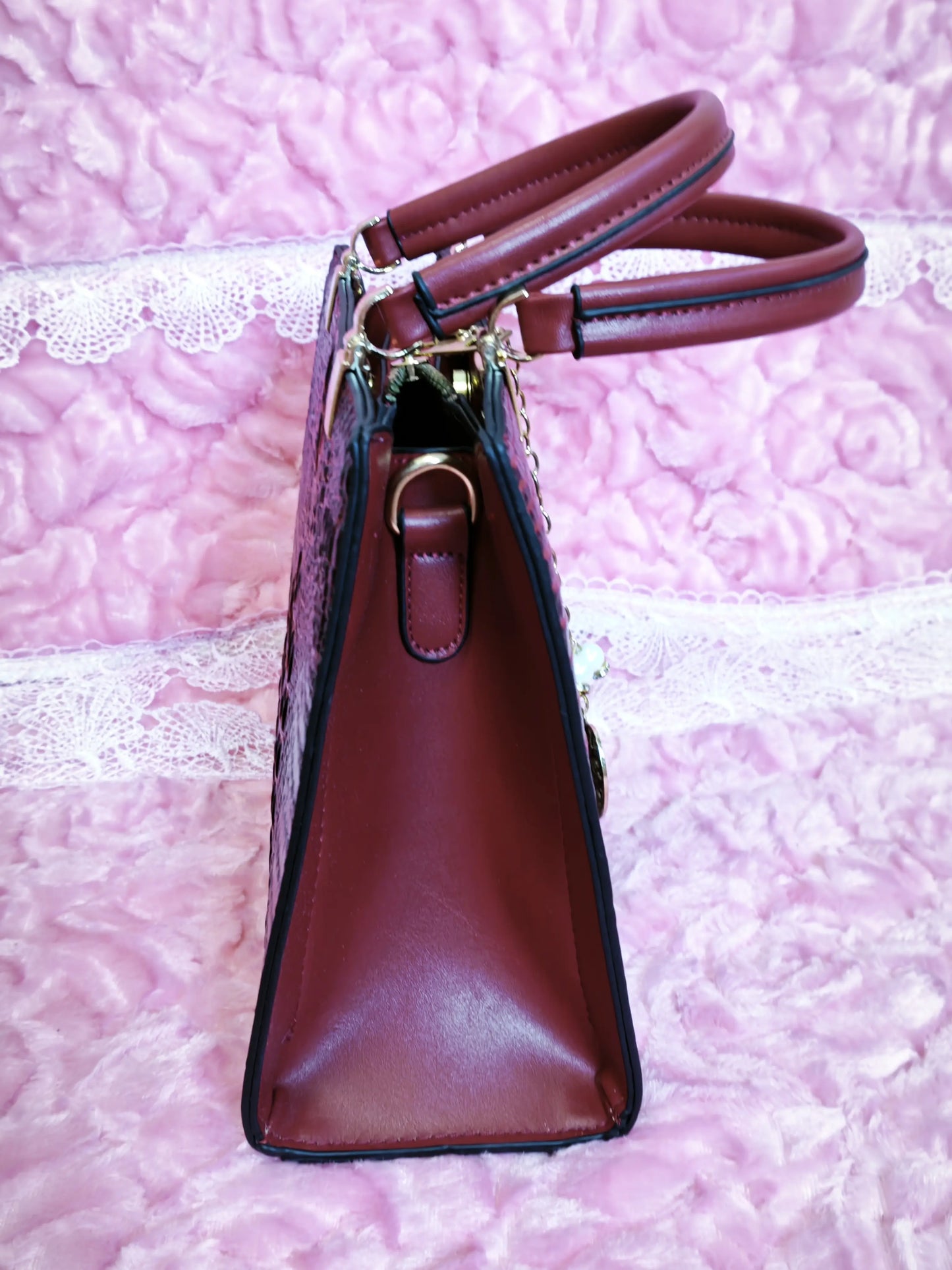 Burgundy Crocodile Texture Heart Pendant Mother-Child Tote Bag (M153)