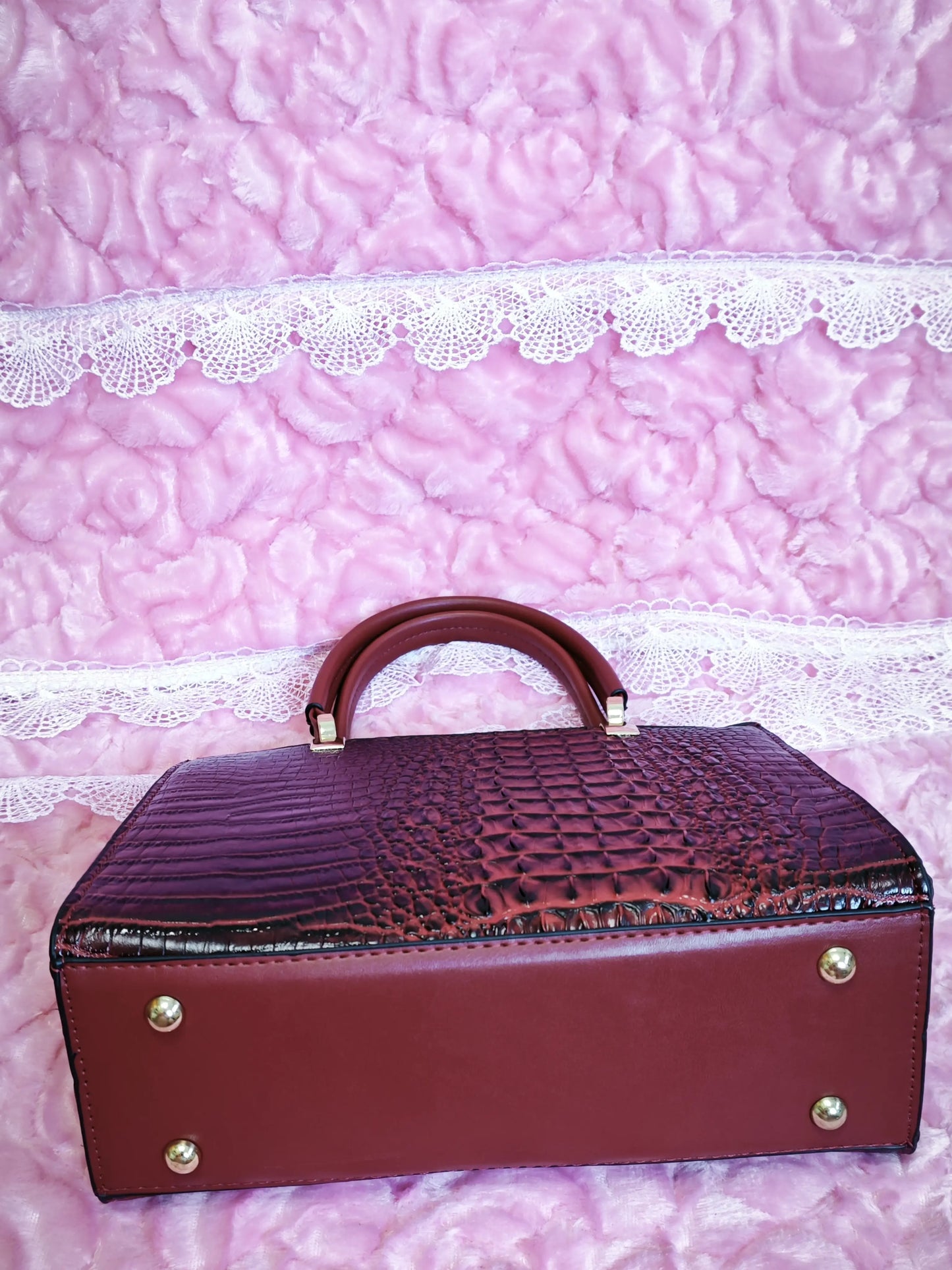 Burgundy Crocodile Texture Heart Pendant Mother-Child Tote Bag (M153)