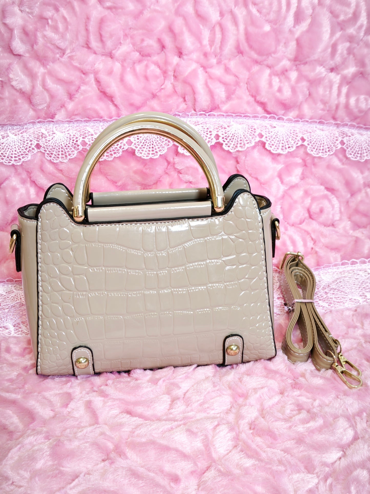 Light Apricot Patent Crocodile Handbag