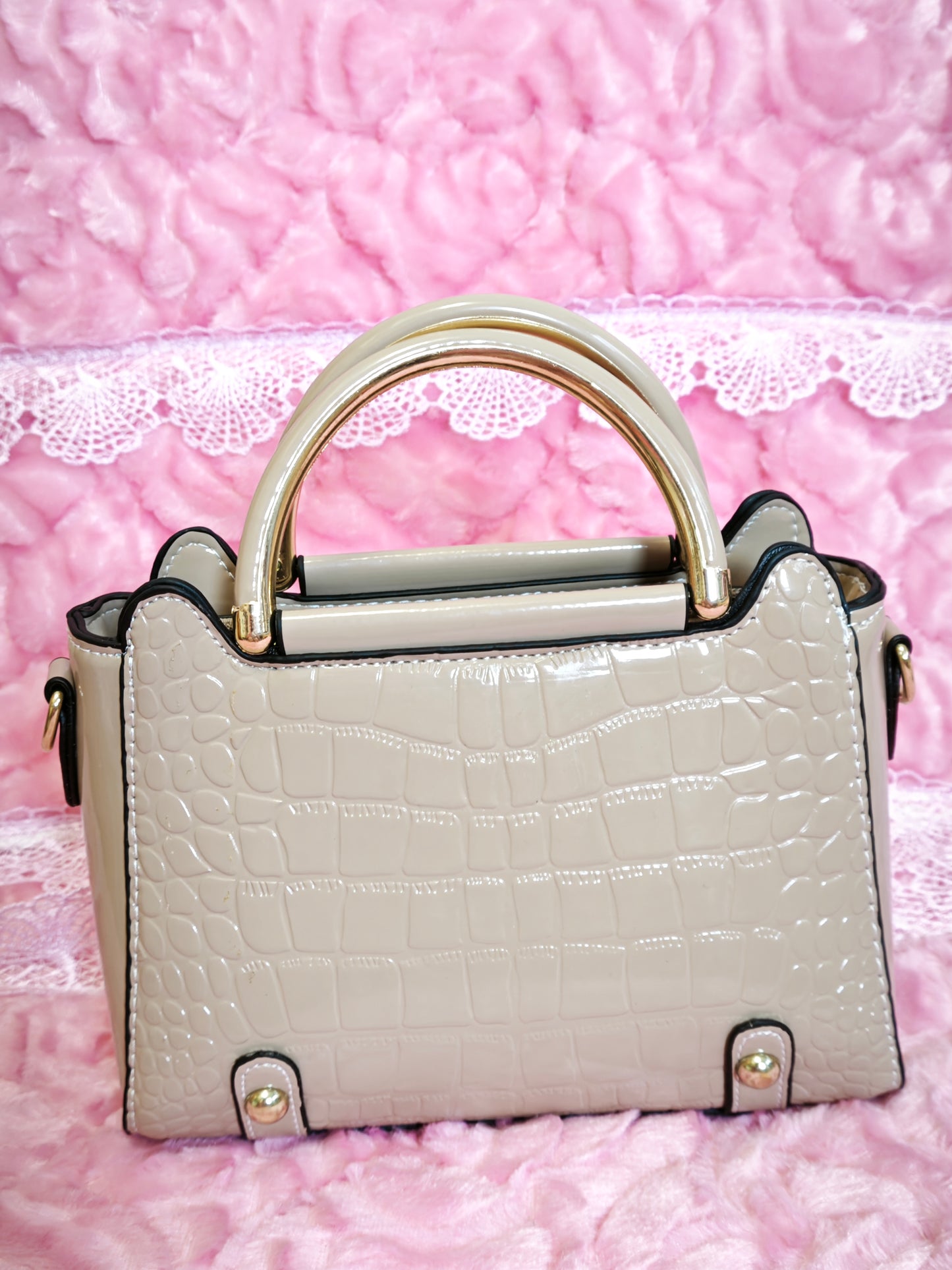 Light Apricot Patent Crocodile Handbag