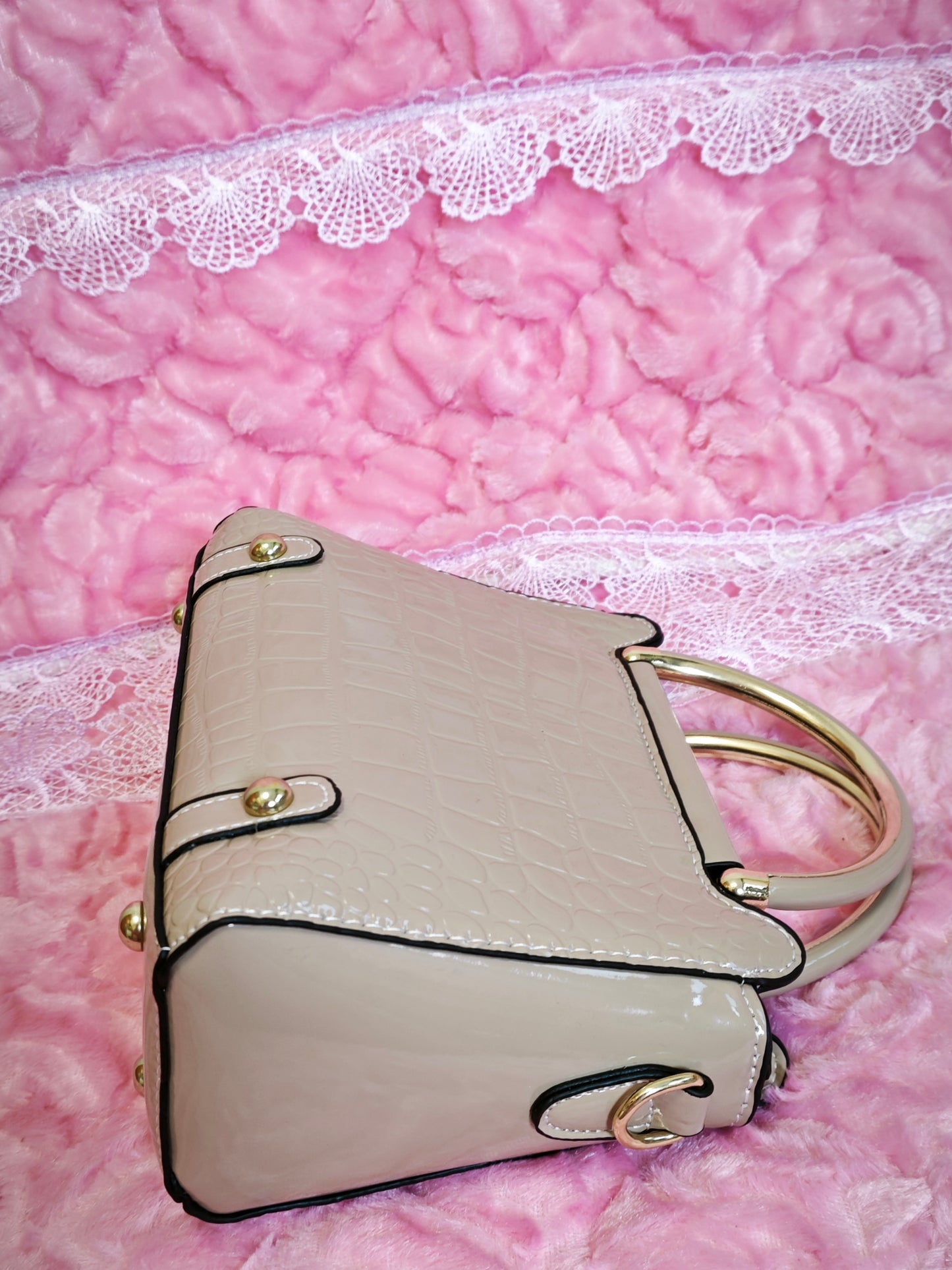 Light Apricot Patent Crocodile Handbag