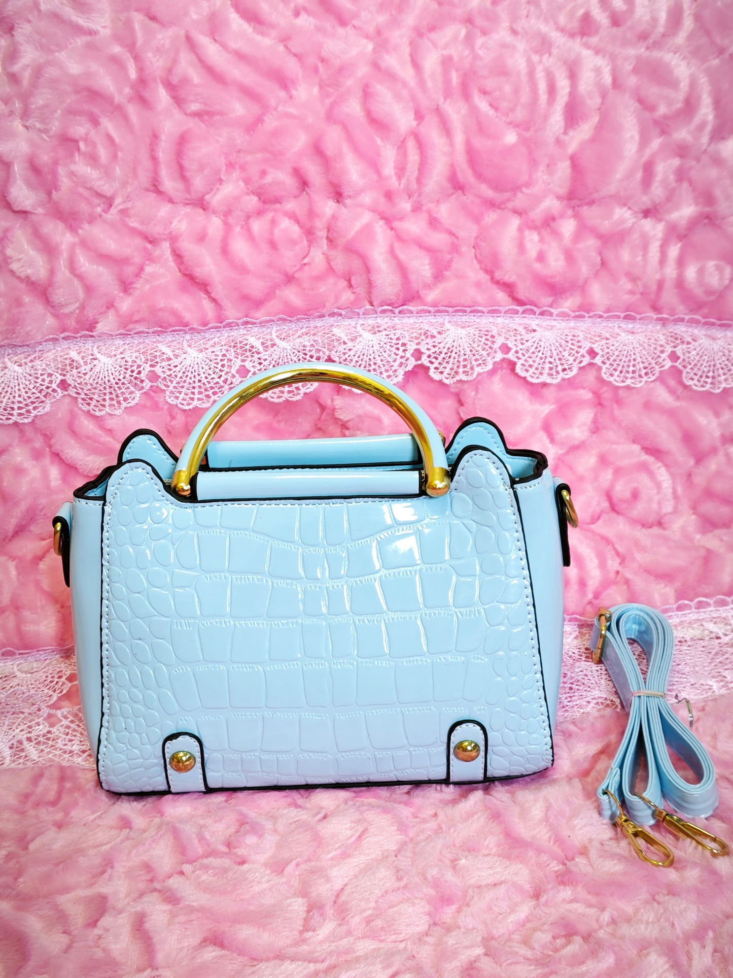 Light Blue Patent Crocodile Handbag