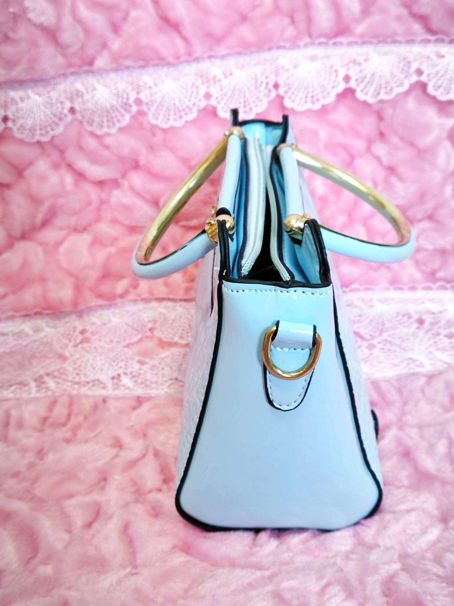 Light Blue Patent Crocodile Handbag