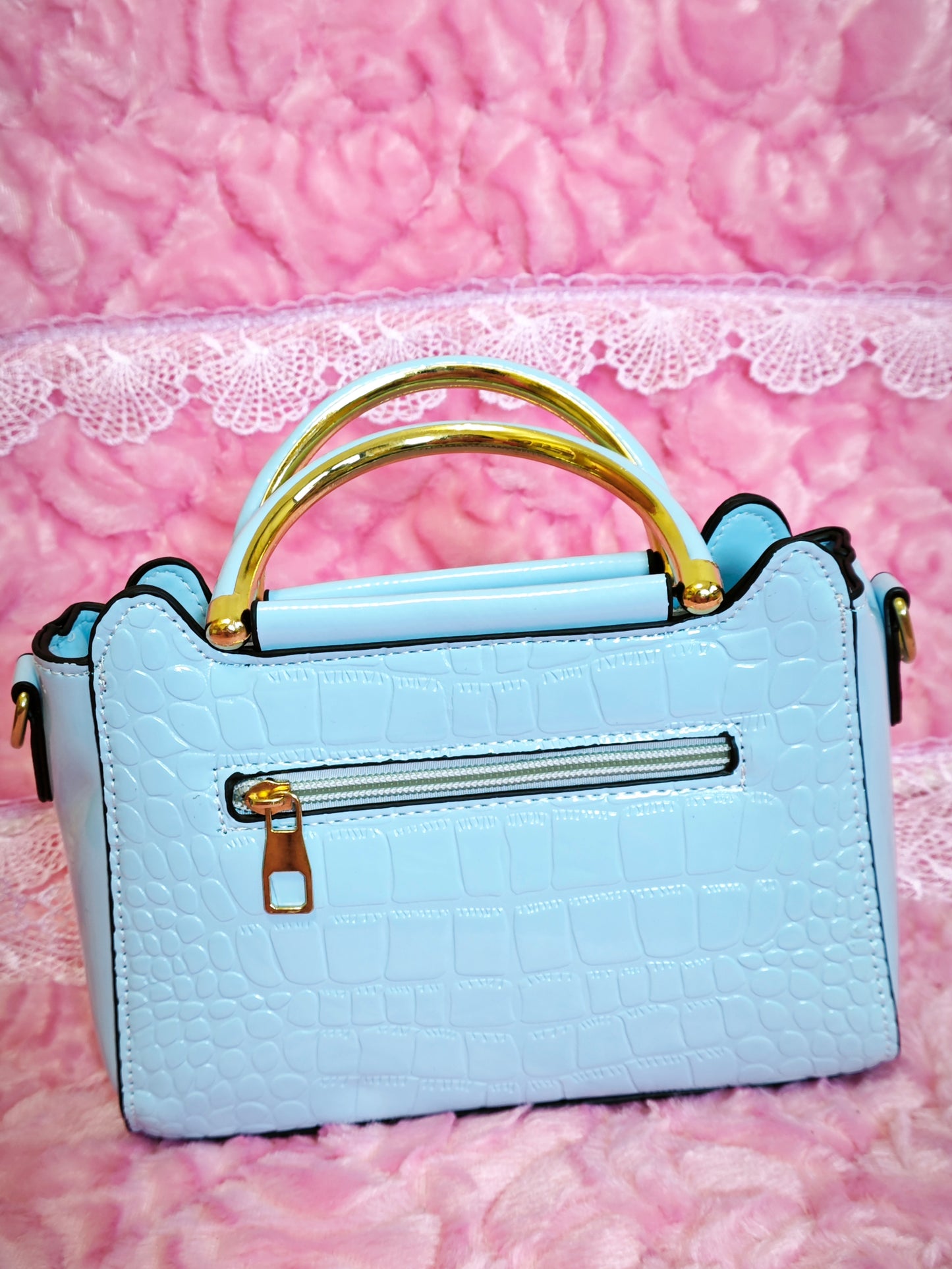 Light Blue Patent Crocodile Handbag