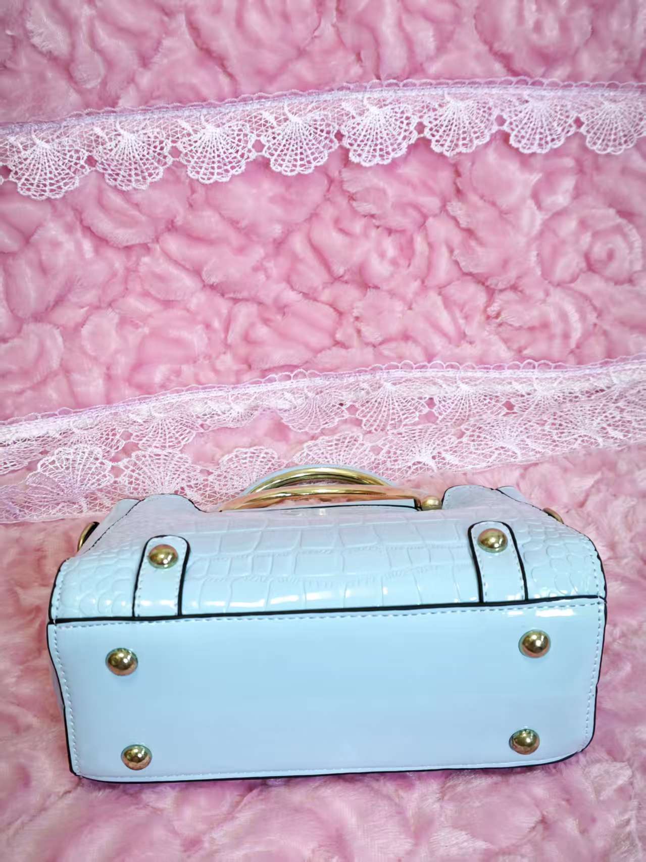 Light Blue Patent Crocodile Handbag