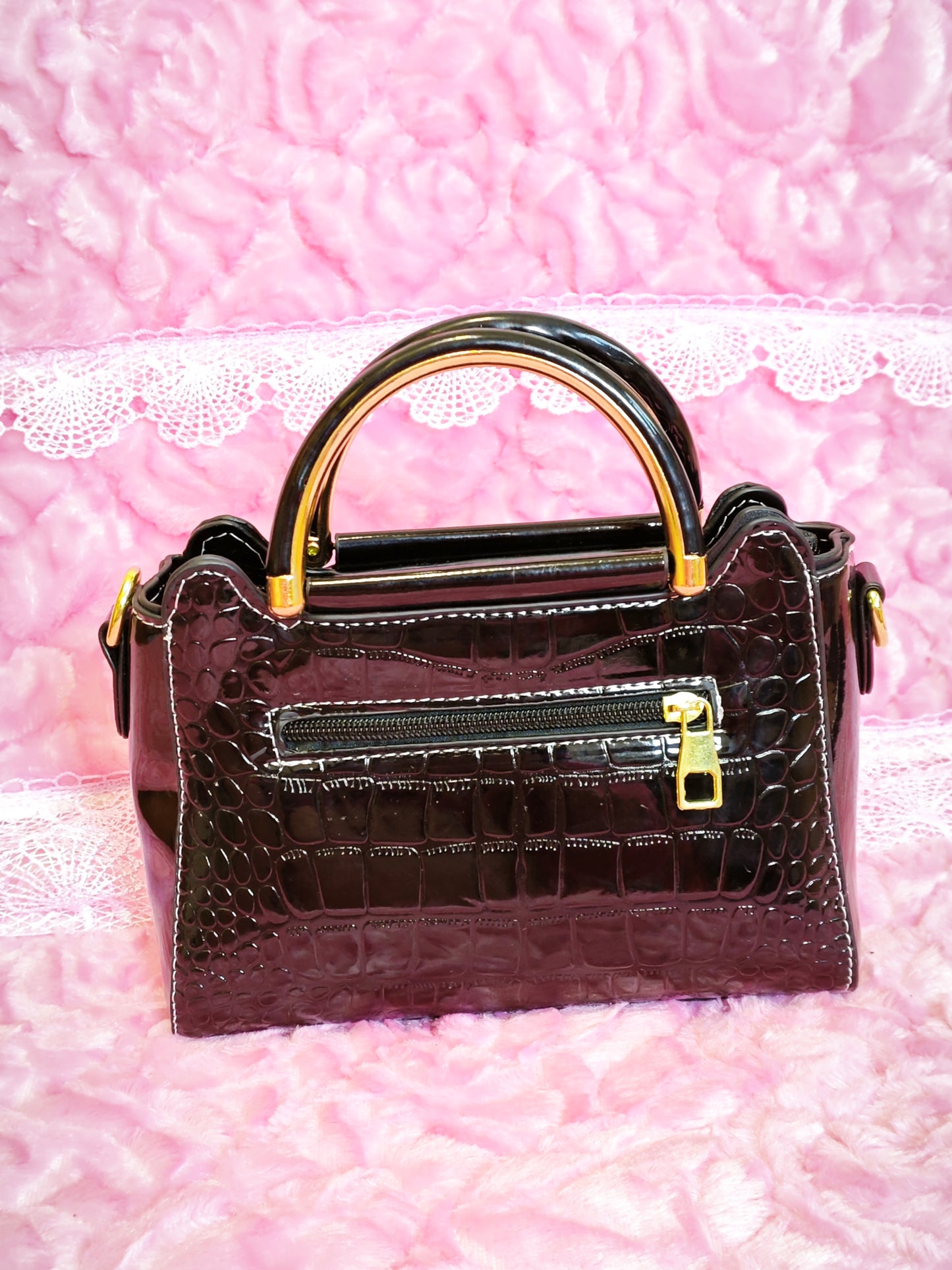 Black Patent Crocodile Handbag