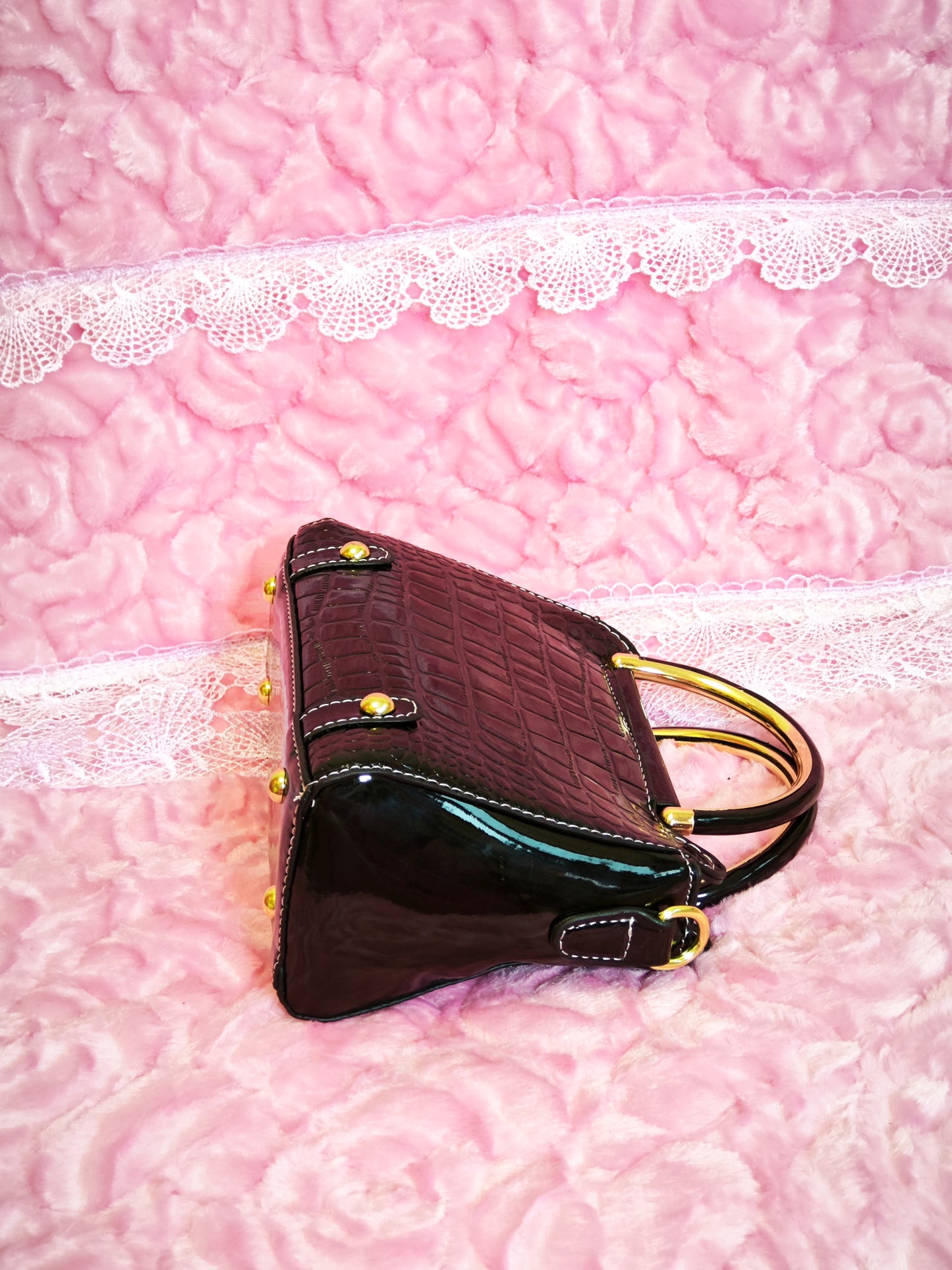 Black Patent Crocodile Handbag