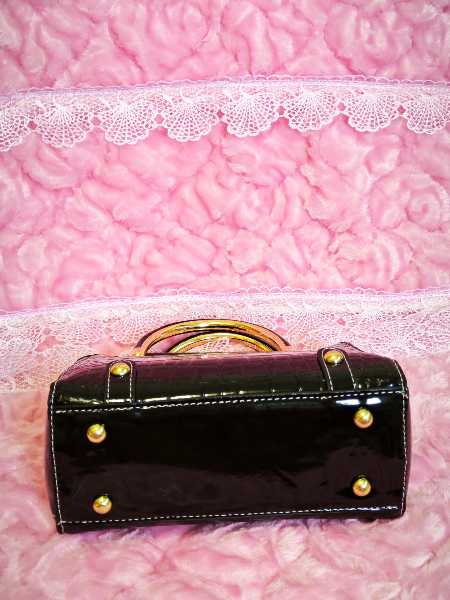 Black Patent Crocodile Handbag