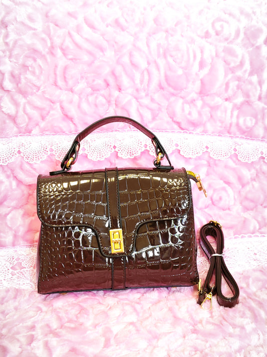 Dark Brown Patent Crocodile Handbag