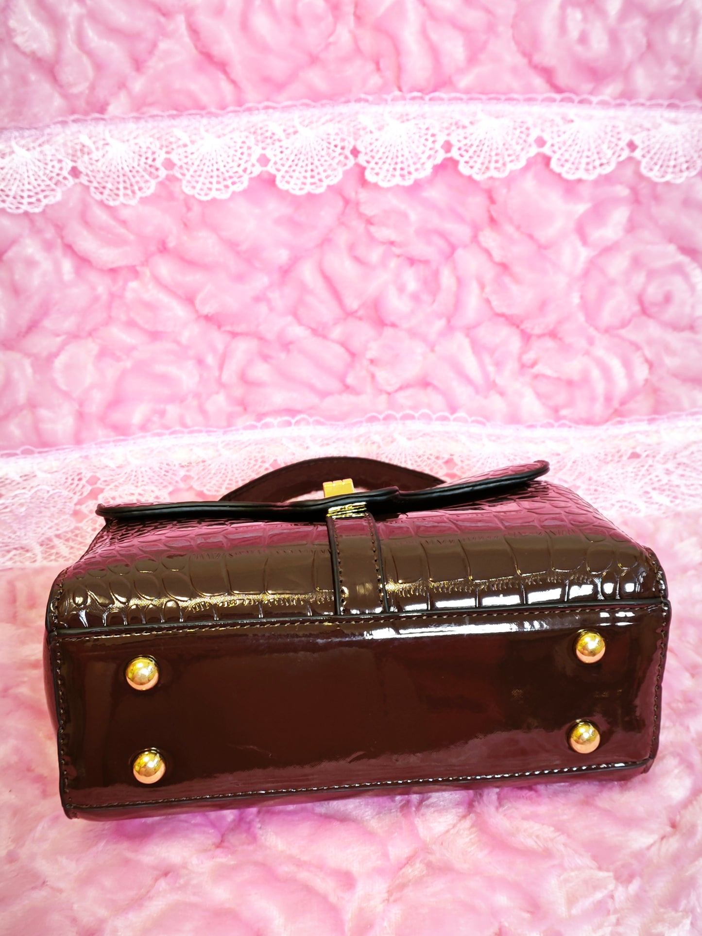 Dark Brown Patent Crocodile Handbag