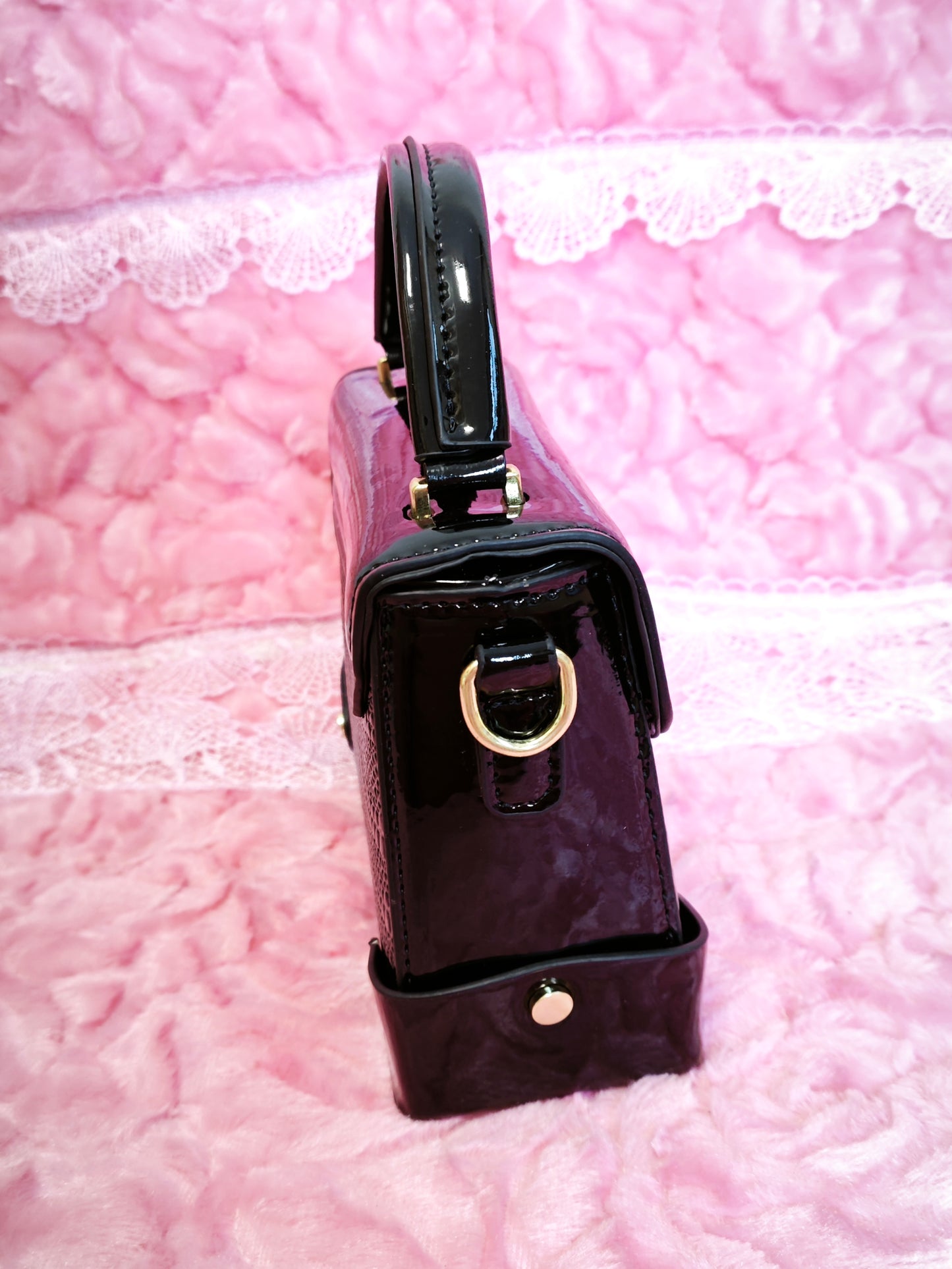 Black Handbag with Diamond-Embellished Crocodile Print