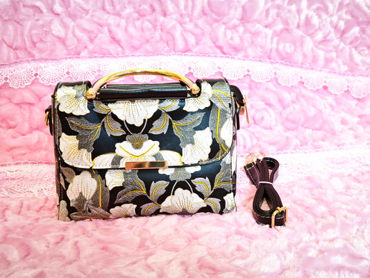 Black Floral-Patterned Handbag