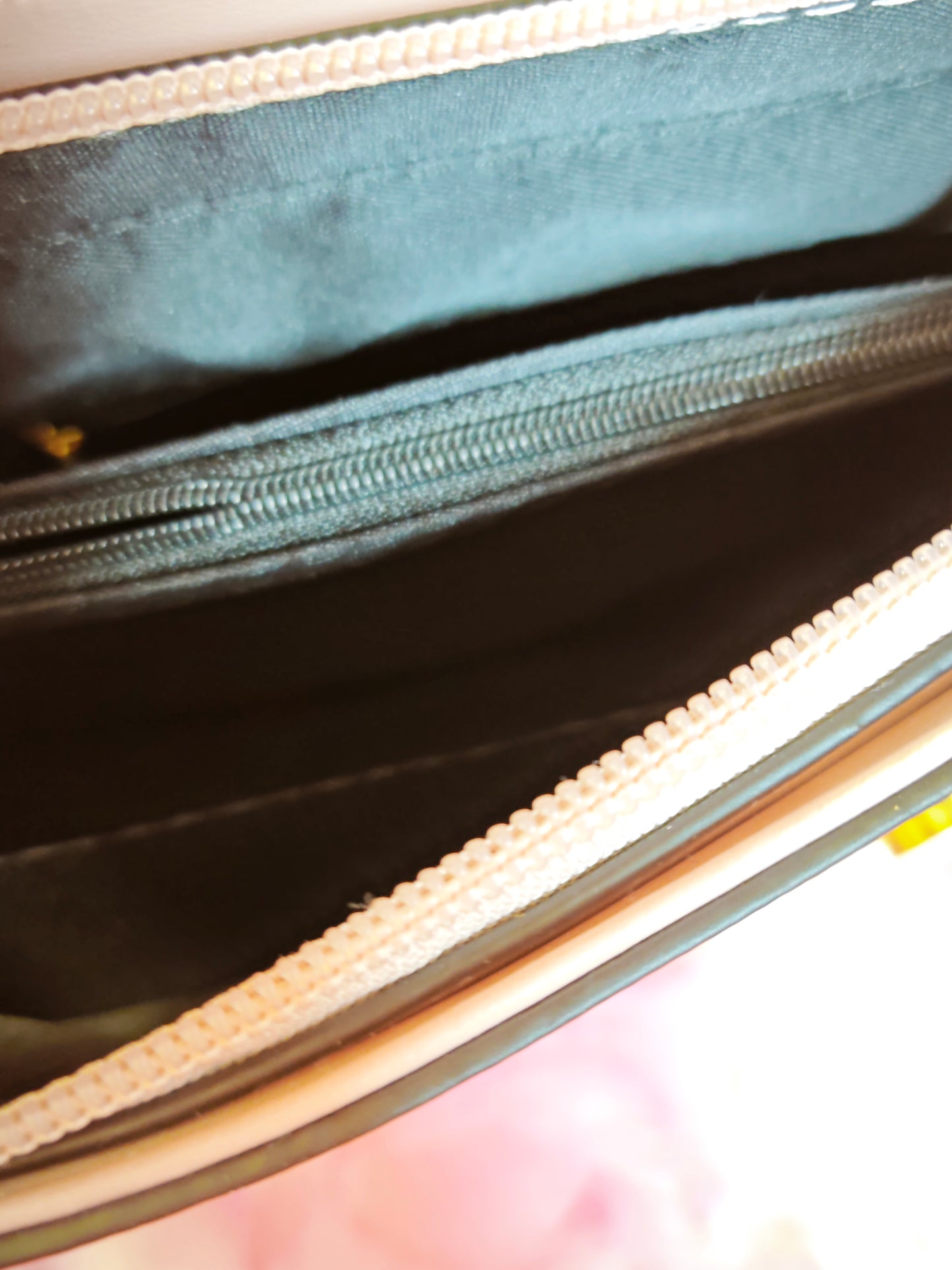White Handbag with Pink-Gold Floral Pattern