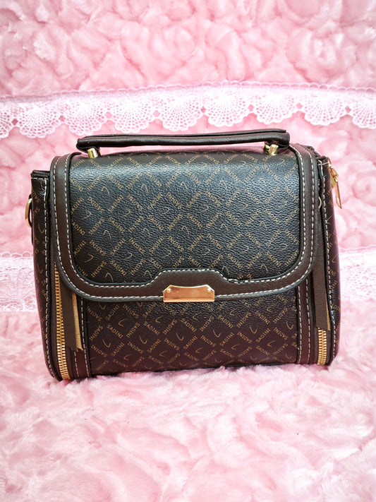 Dark Brown Logo-Patterned Handbag