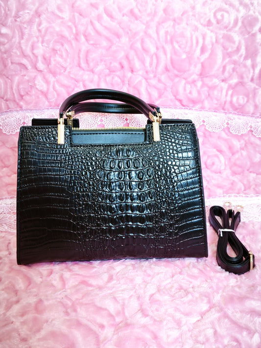 Black 3D Crocodile-Print Handbag