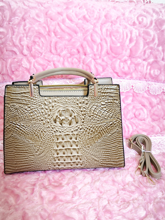 Light Gold 3D Crocodile-Print Handbag