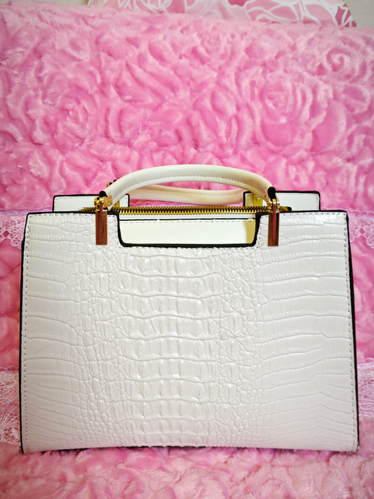 Pure White Crocodile-Print Handbag