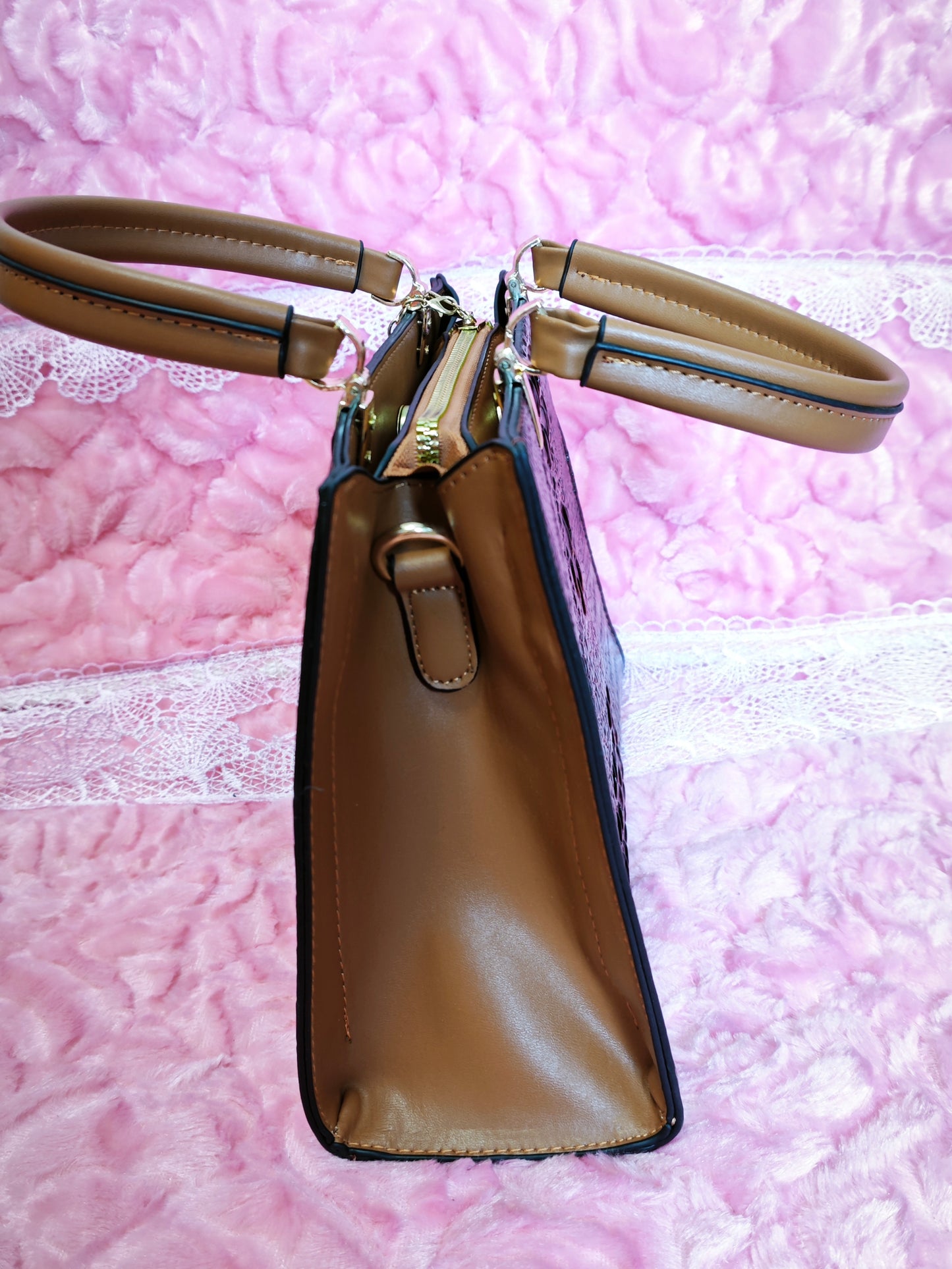 Brown Gradient 3D Crocodile-Print 3-Piece Handbag