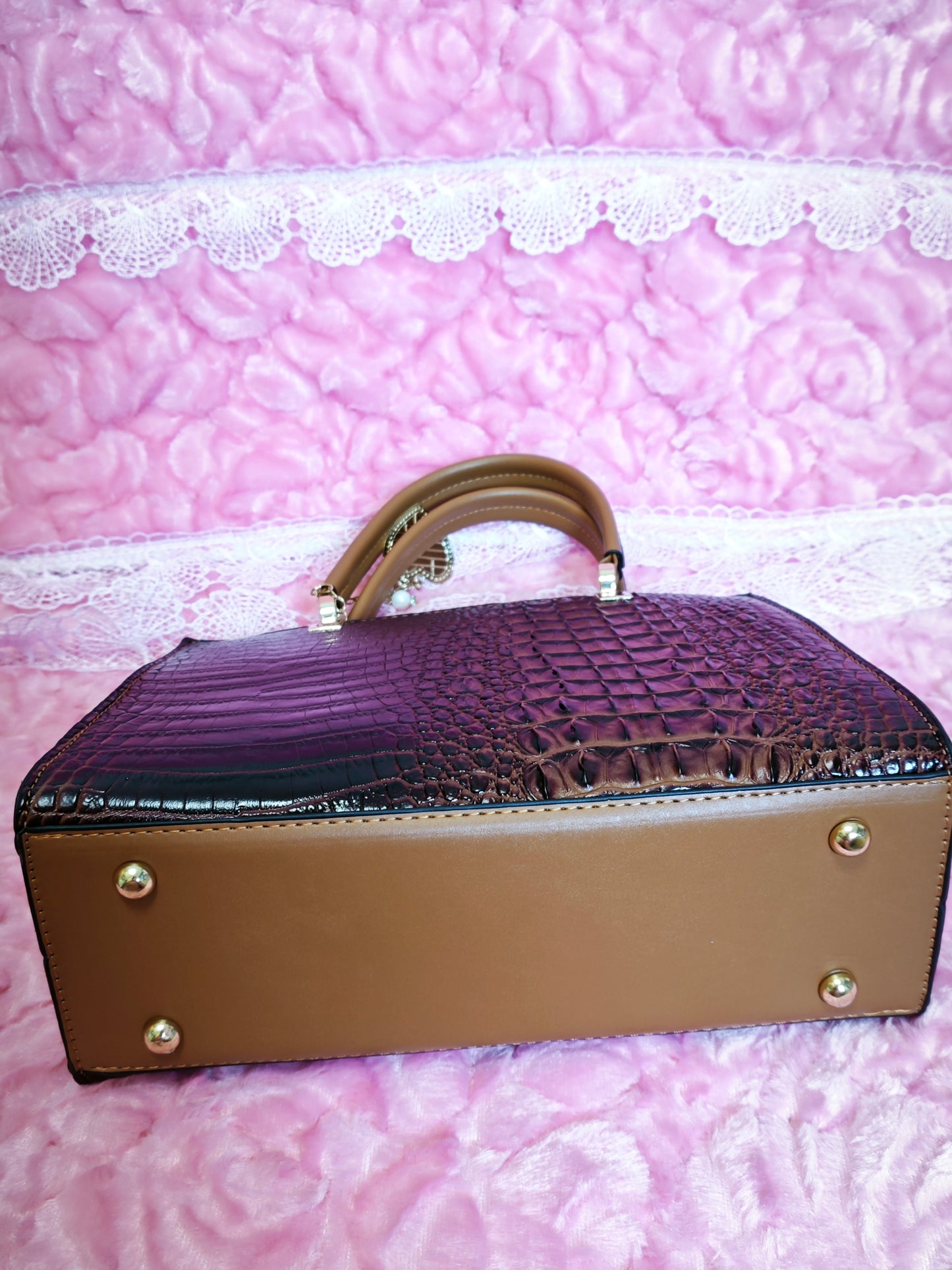 Brown Gradient 3D Crocodile-Print 3-Piece Handbag