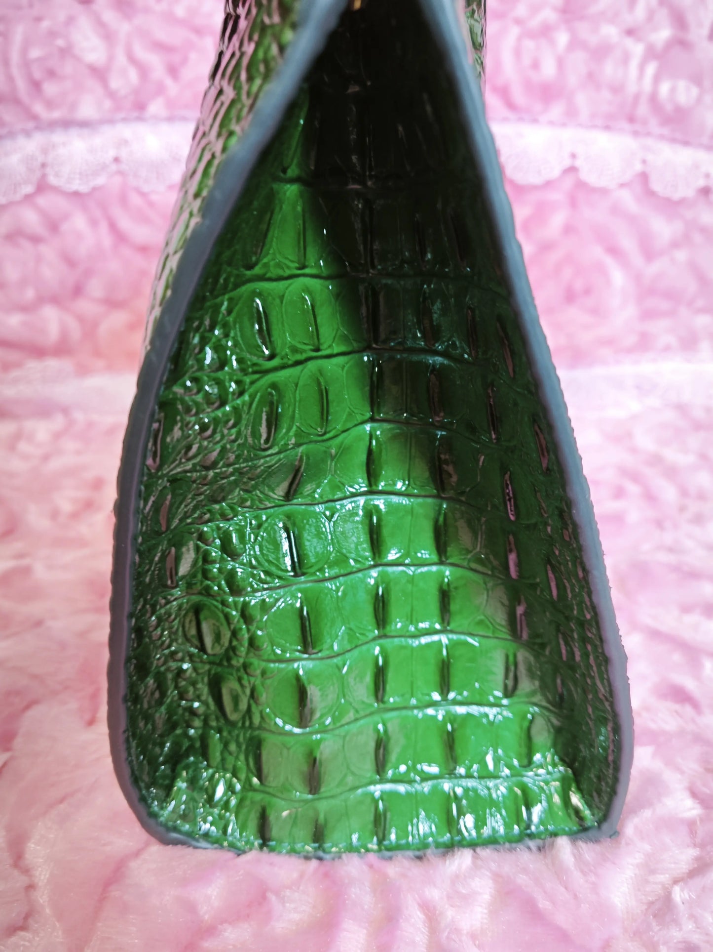 Dark Green Crocodile Embossed  Braided Tote Bag (M179)