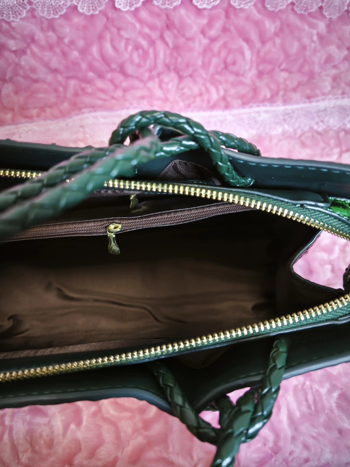 Dark Green Crocodile Embossed  Braided Tote Bag (M179)