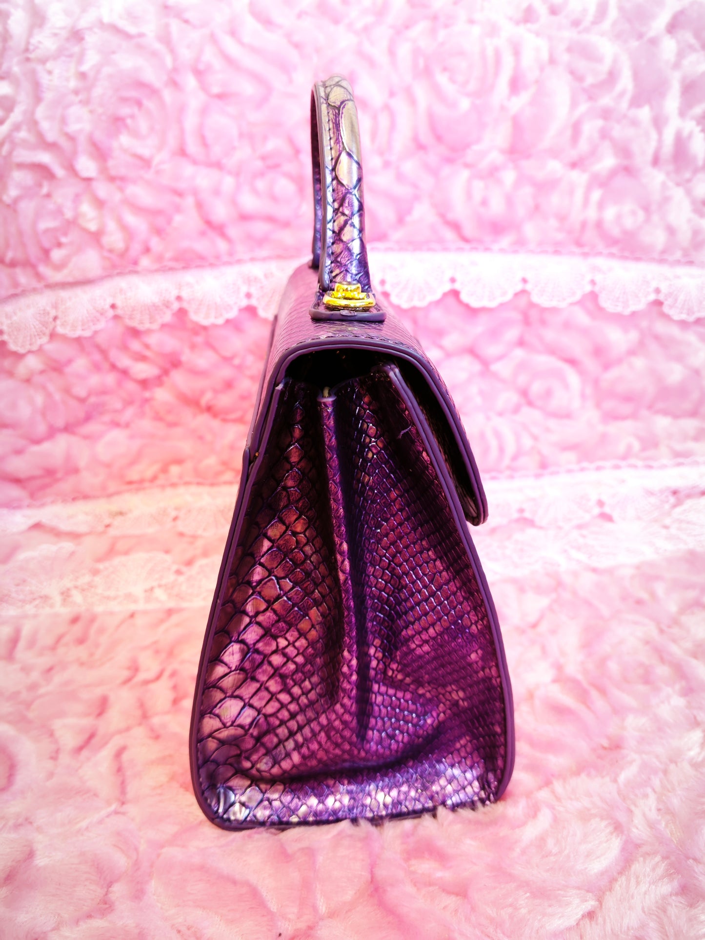 Purple Gradient Snake & Crocodile Print Handbag with Crystal Buckle