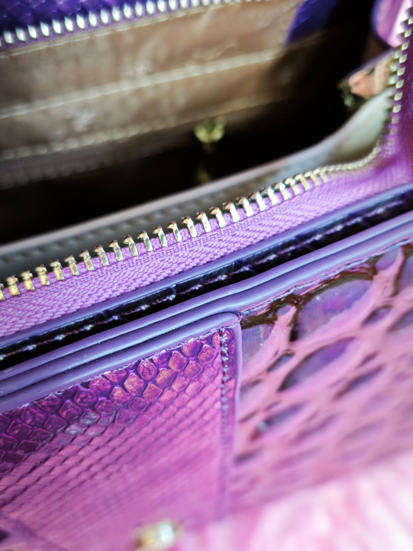 Purple Gradient Snake & Crocodile Print Handbag with Crystal Buckle