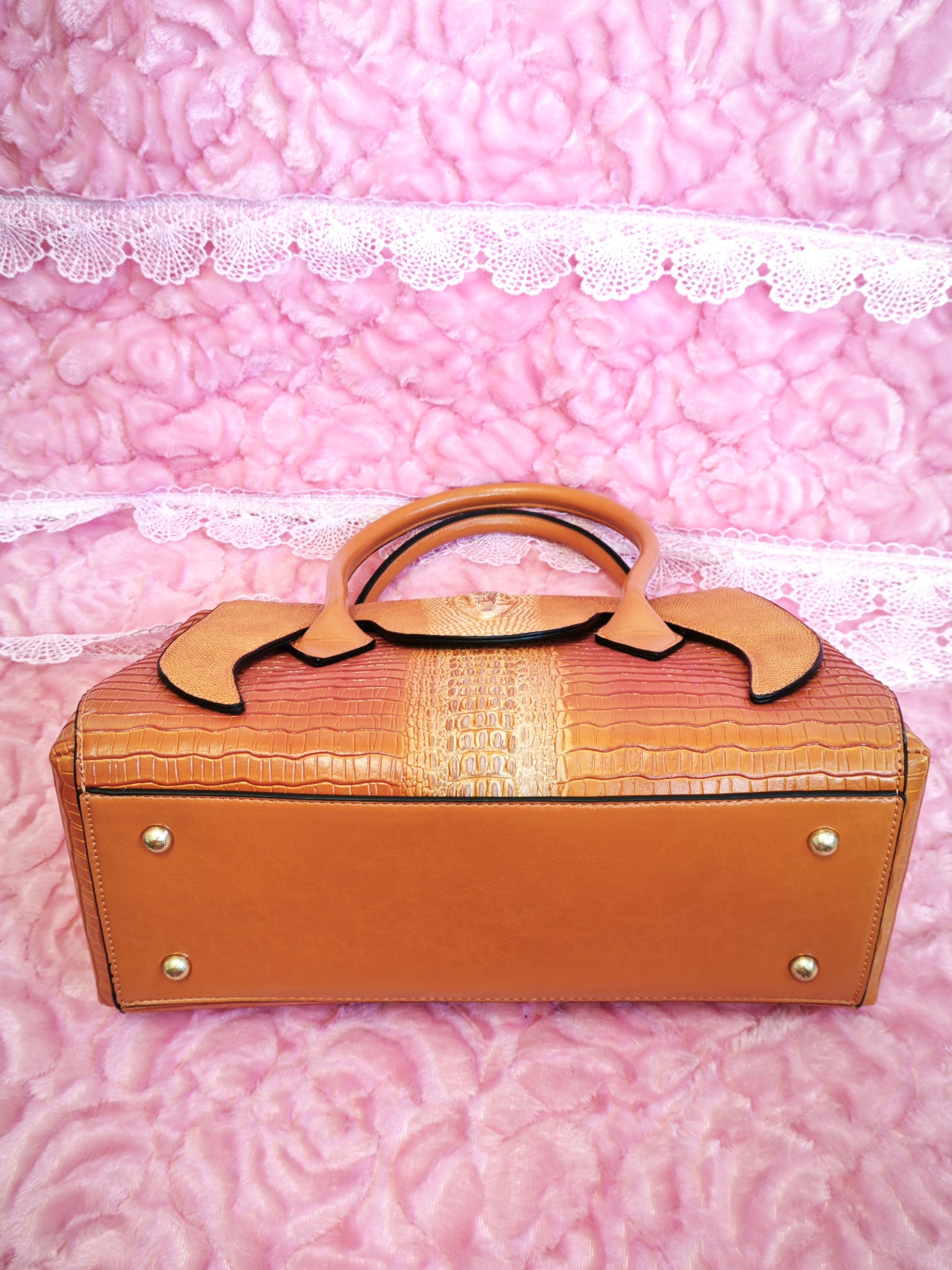 Tan-Yellow Gradient Crocodile-Print Handbag with Contrast Panels