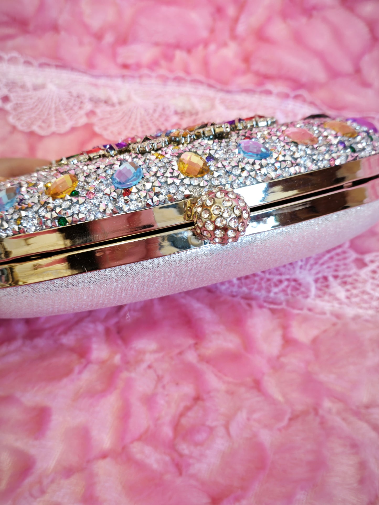 Multi-Colored Crystal-Embellished Oval Evening Clutch