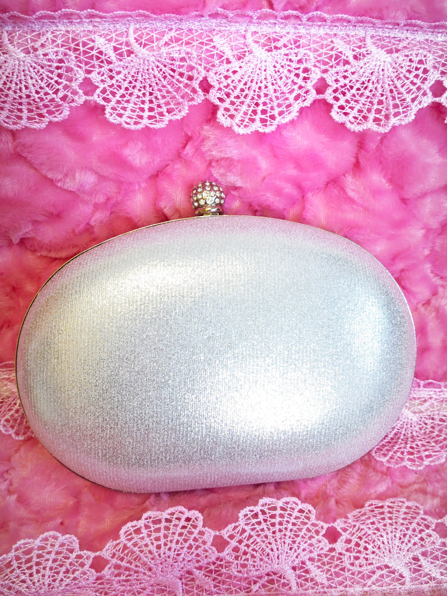 Multi-Colored Crystal-Embellished Oval Evening Clutch