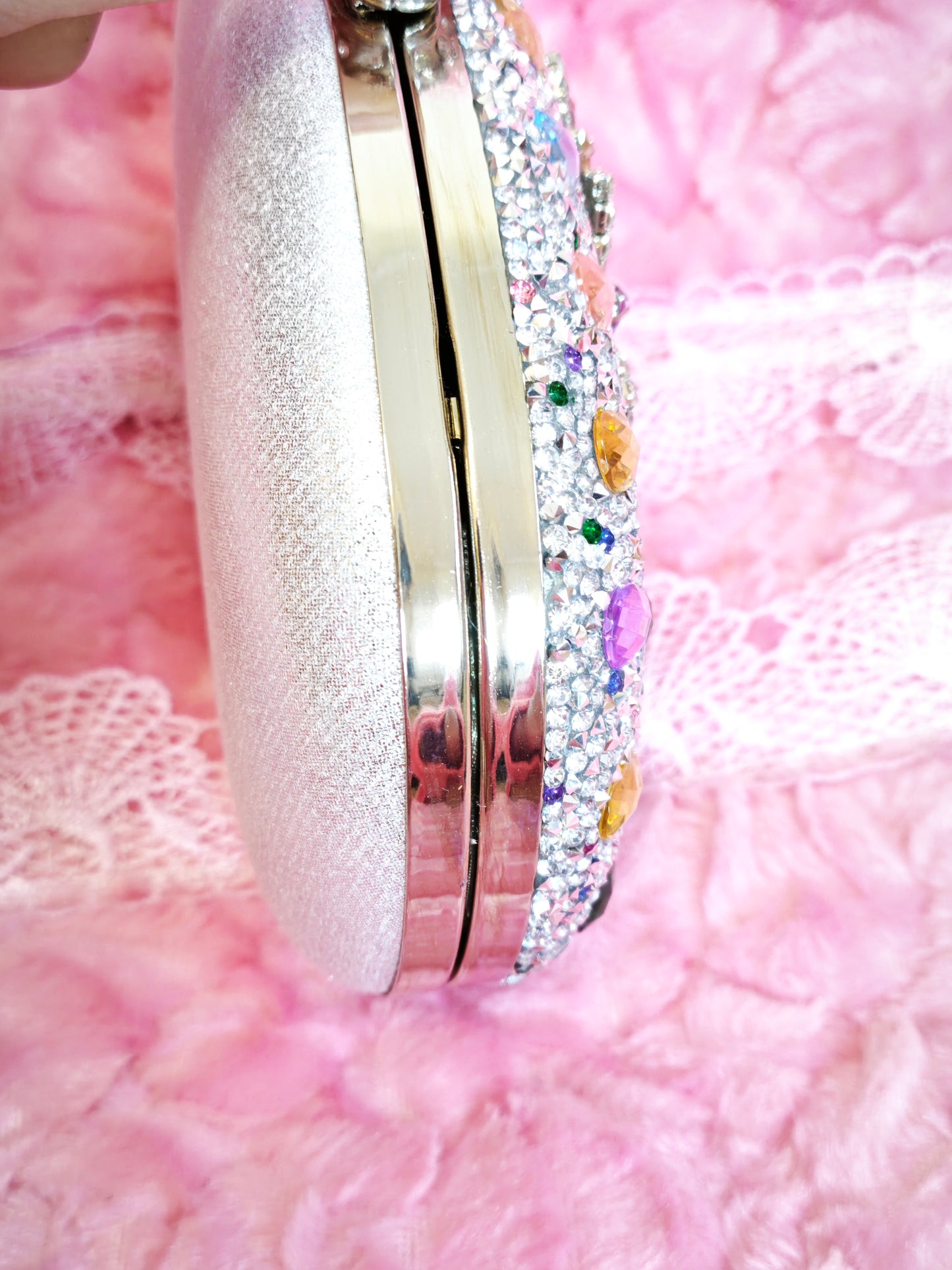 Multi-Colored Crystal-Embellished Oval Evening Clutch