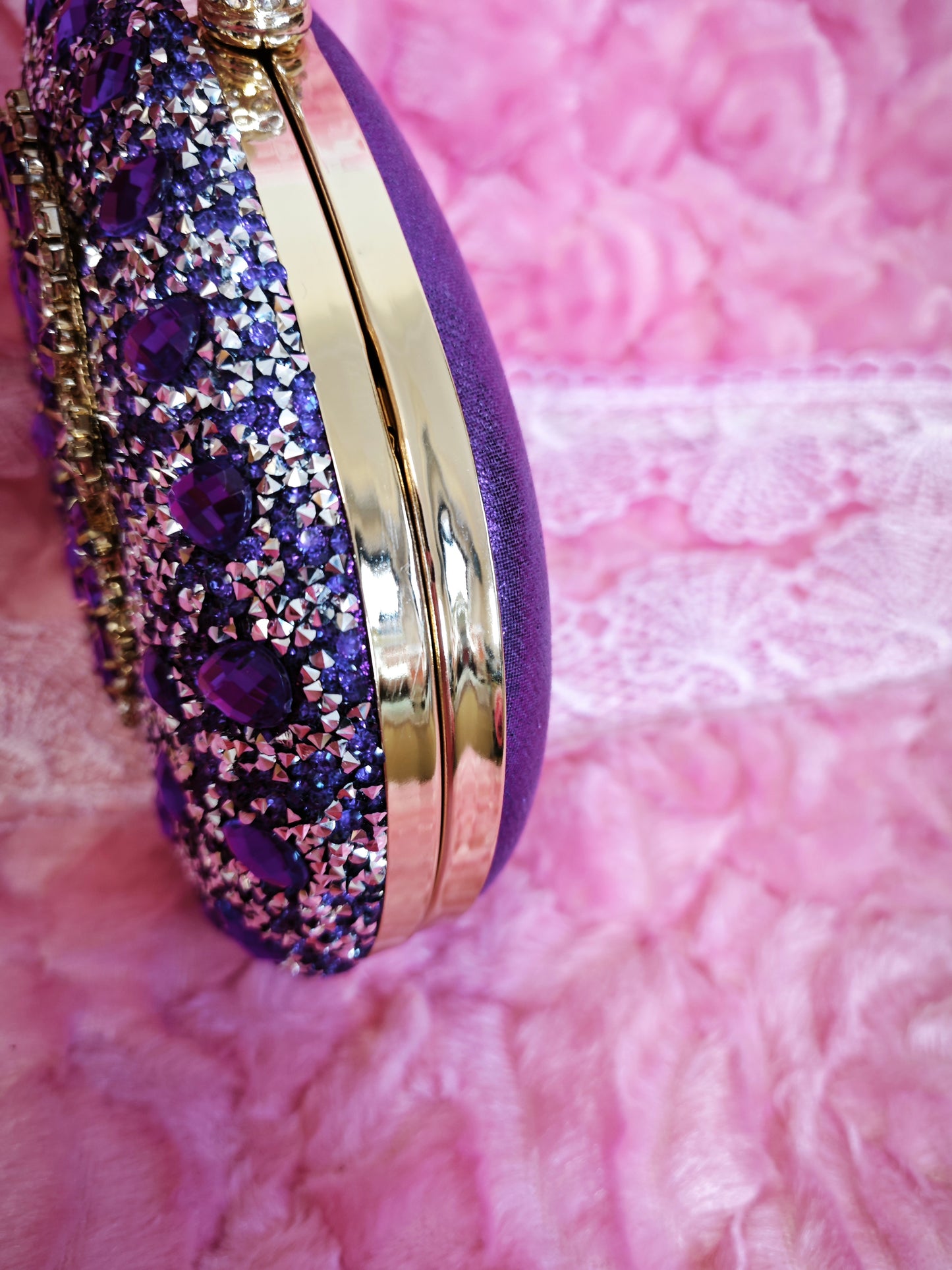 Purple Crystal-Embellished Oval Evening Clutch
